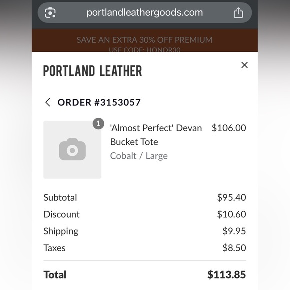 Portland Leather Almost Perfect Devan Large Tote in Cobalt Pebbled Leather - Picture 7 of 9